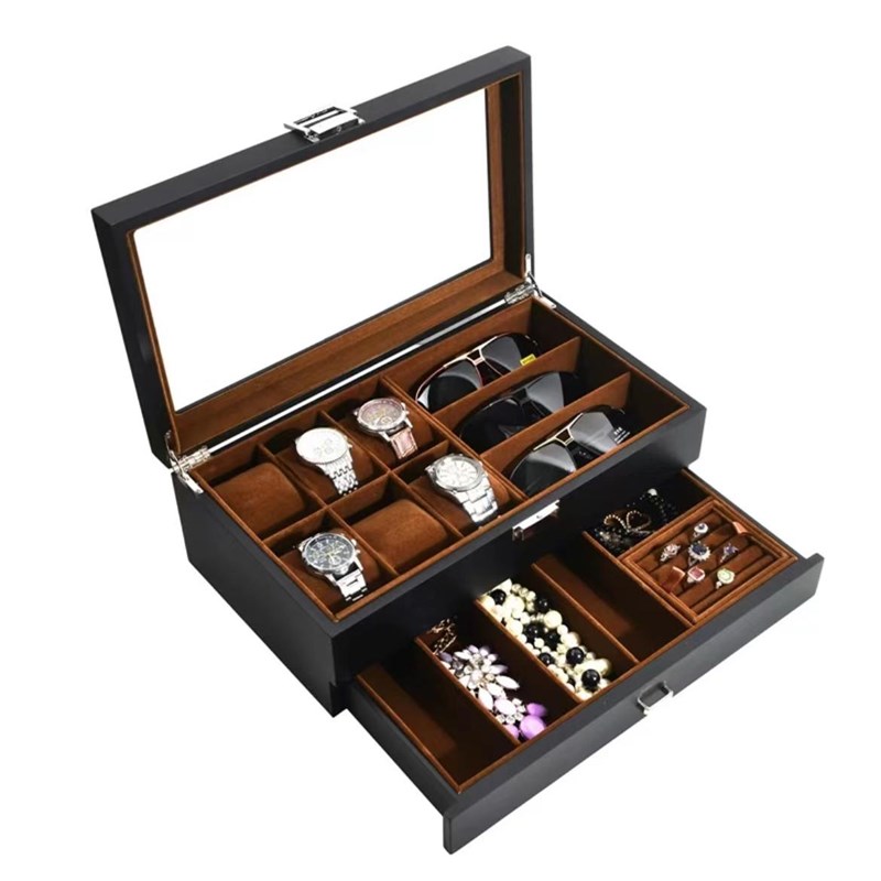 多层木质烤漆手表收纳盒首饰眼镜手表多样收藏陈列一体存放展示架
