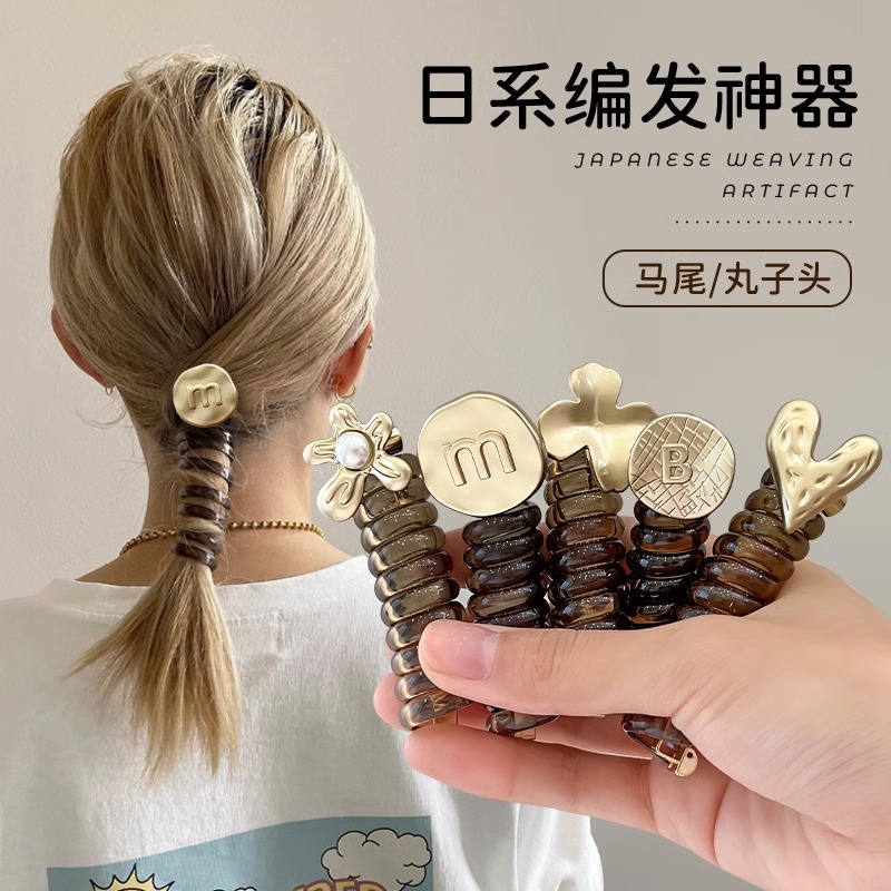 金属扣电话线盘发神器时尚马尾发圈泡泡辫编发头绳简约百搭发绳子