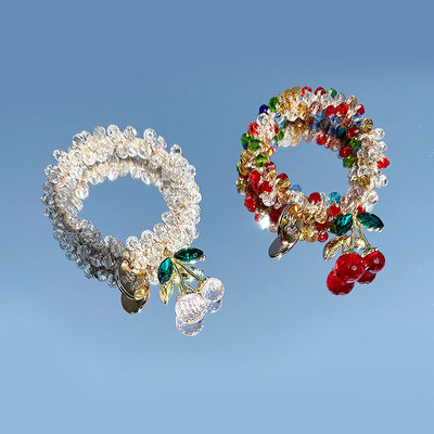 水晶水钻樱桃发绳女2025新款