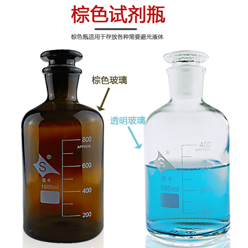 蜀牛广口瓶125 250 500 1000ml试剂瓶密封样品瓶实验室磨砂玻璃瓶