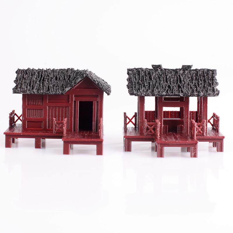 钓鱼台茅草屋造景小摆件假山奇石水陆缸微景观庭院盆景古建筑模型