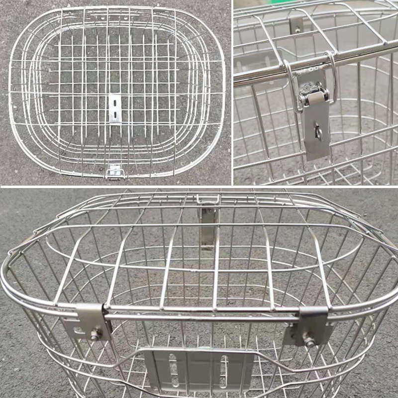 201不锈钢车篮车篓车筐箩筐篓子电动车自行车加大结实带盖带锁扣