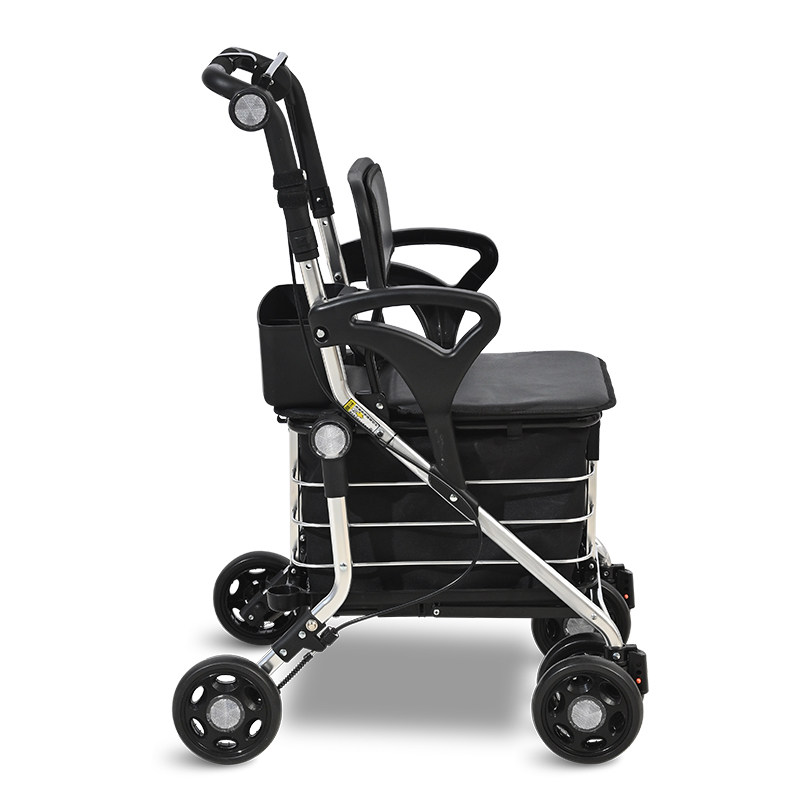 埃立娇老人购物车买菜手推车老年助行车代步助步器可折叠六轮带座