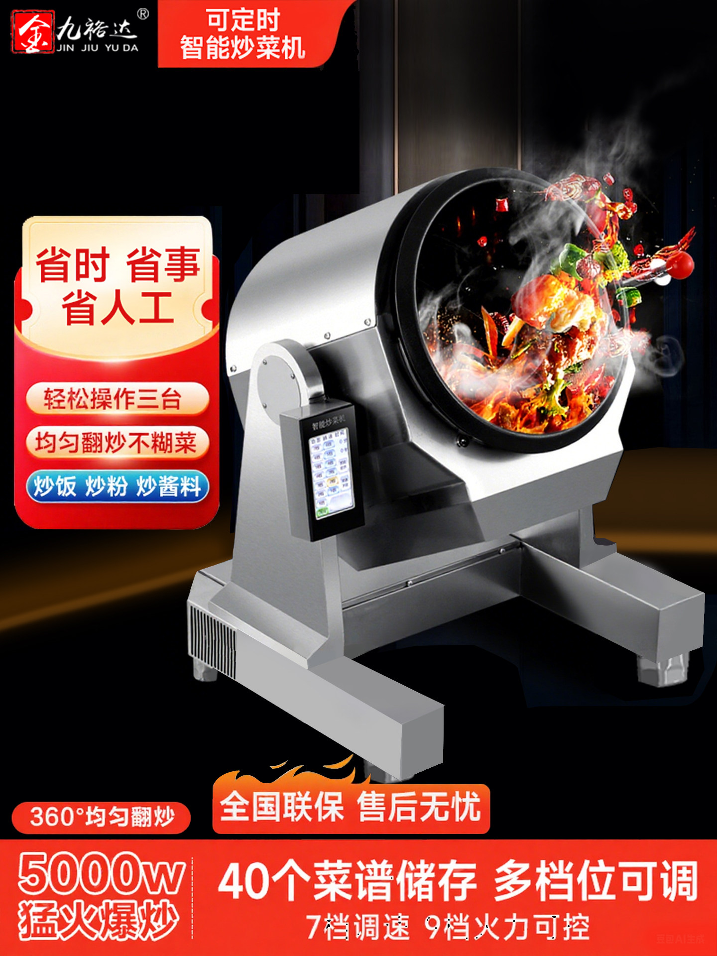 金九裕达商用炒菜机全自动智能炒菜机器人外卖滚筒炒粉炒面炒饭机