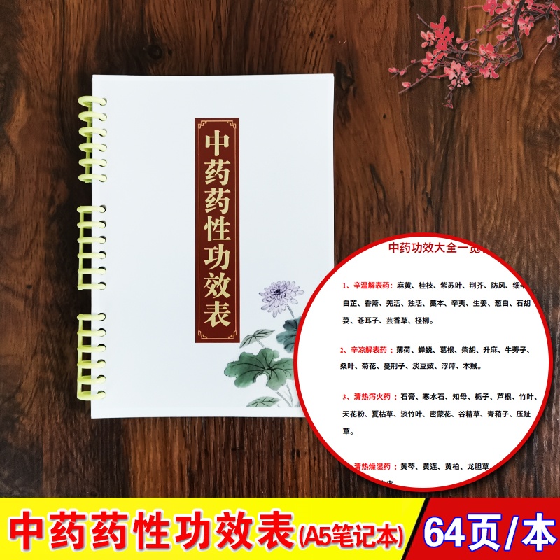 中医中药药性功效表 全64页/本  中医中药初学速查速记笔记 A5