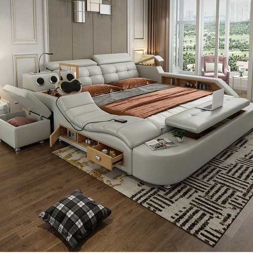 软床现代简约真皮床1.8米智能双人床主卧婚床多功能按摩榻榻米