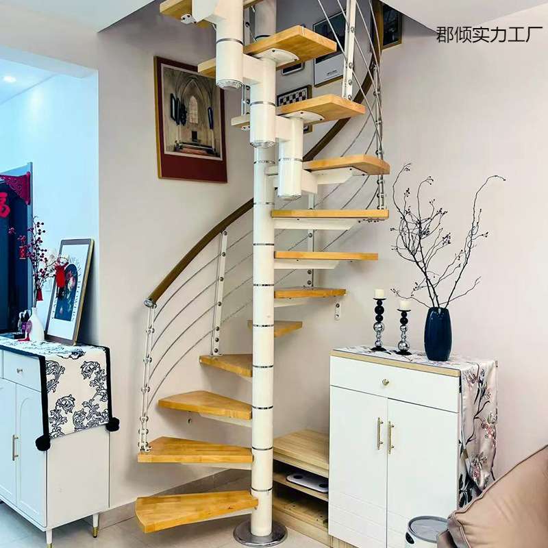 旋转楼梯室内家用阁楼别墅整体复式钢木实木公寓螺旋旋梯