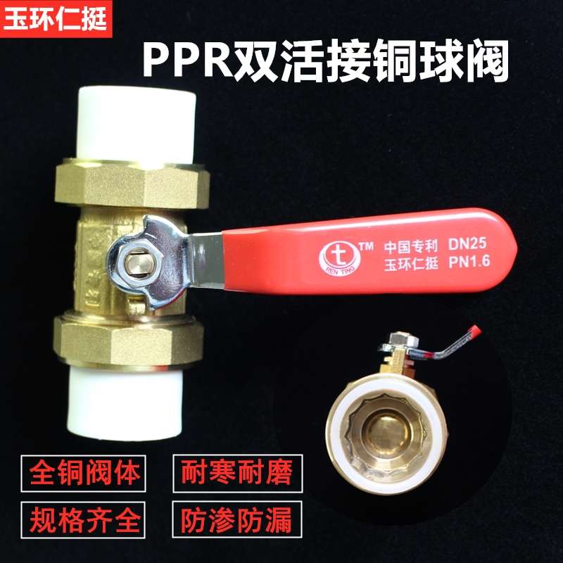 玉环仁挺双活接黄铜球阀PPR水管配件开关接头热熔206分25阀门球阀