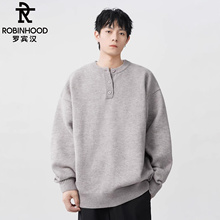 ROBINHOOD/罗宾汉美式亨利领毛衣男秋冬季潮牌感针织衫宽松慵懒风