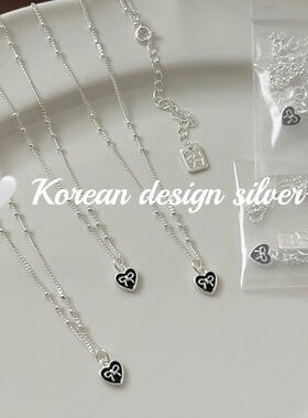 「小甜妹」日系韩版小众设计感S925纯银滴胶黑色爱心蝴蝶结项链