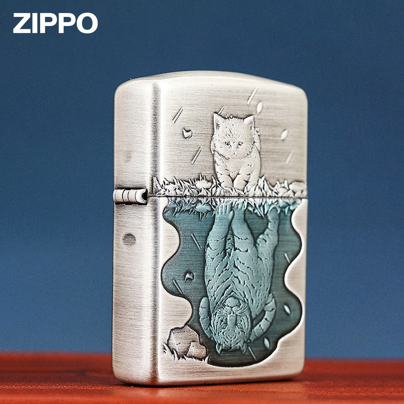 ZIPPO煤油防风打火机正品原装心有猛虎熏银盔甲生肖虎送男友礼物