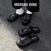 外穿大头擦色包头半拖女黑色厚底拖鞋 MD女鞋 ·黑金·复古穆勒拖鞋