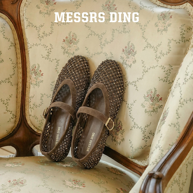 MD女鞋&middot;星苒&middot;法式小玛丽珍鞋2026新款编织镂空单鞋女水钻凉鞋