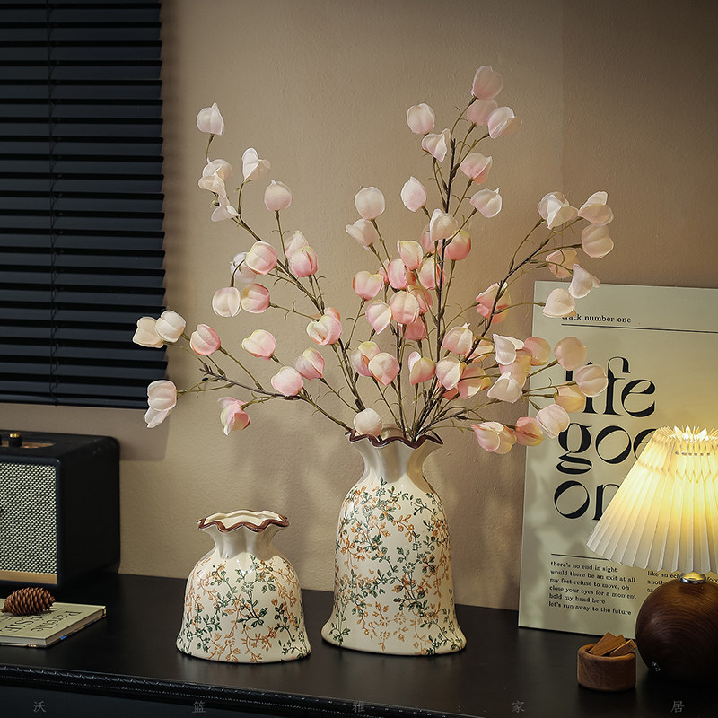 中古风花瓶高级感复古陶瓷花瓶客厅插花装饰品玄关鲜花瓶装饰摆件
