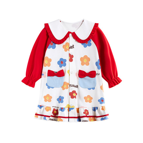 圆圆猫女童睡裙春秋季纯棉薄款长袖大小童小女孩公主风睡衣家居服