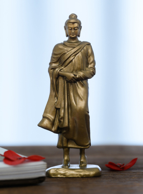 简修行经行释迦牟尼佛像黄铜像释迦摩尼佛站像摆件禅意家居装饰品