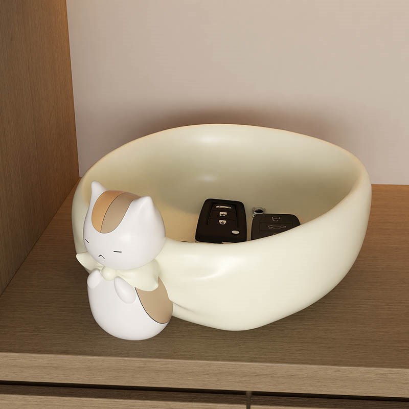 客厅电视柜桌面玄关纸巾盒钥匙收纳装饰品抽纸盒娘口三三猫咪摆件