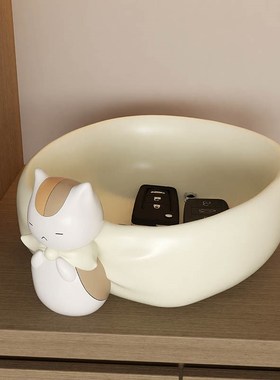 客厅电视柜桌面玄关纸巾盒钥匙收纳装饰品抽纸盒娘口三三猫咪摆件