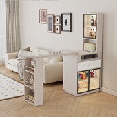 轻奢岩板吧台桌酒柜一体家用客厅可伸缩实木可定制沙发吧台隔断柜