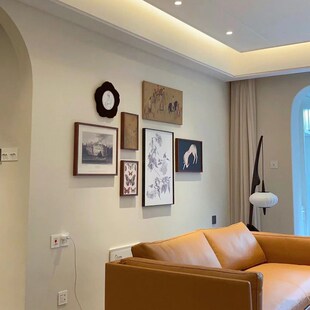 高级感客厅沙发背景墙装饰画中古风混搭抽象挂画立体组合照片墙画