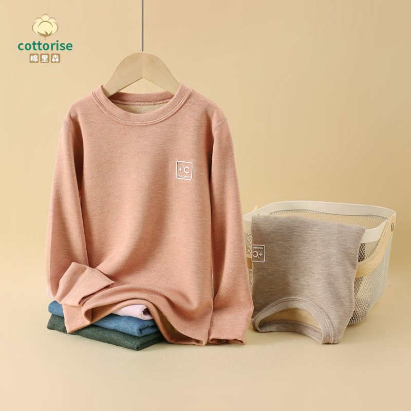 男童秋衣德绒女童保暖内衣儿童加厚打底衫中大童上衣蚕丝加绒睡衣