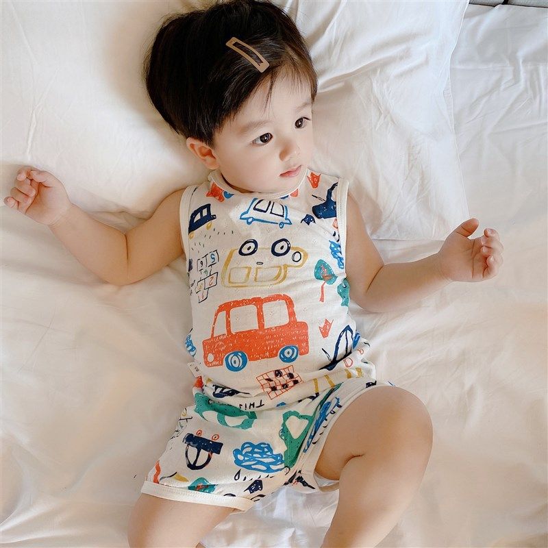 男宝宝纯棉无袖背心套装儿童家居服夏季睡衣薄款潮婴幼儿空调衣服,童装/婴儿装/亲子装,内衣套装,淘宝优惠券,粉丝福利购,淘宝优惠卷