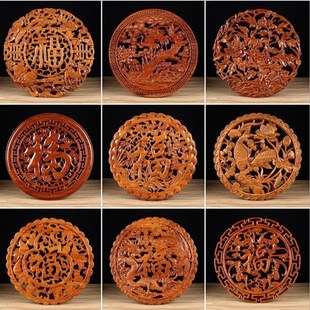 桃木福字摆件中国结木雕挂件康熙福字桌面装饰摆件客厅玄关装饰品