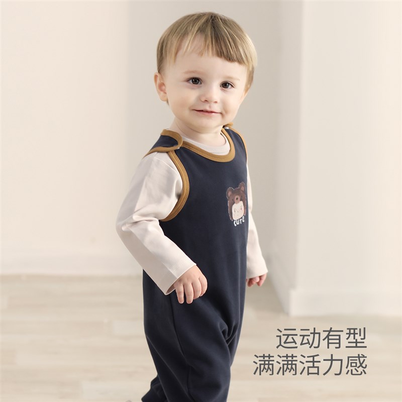 婴儿背带裤春秋款男宝连身裤女宝卫衣连体衣服超萌可爱宝宝连体裤