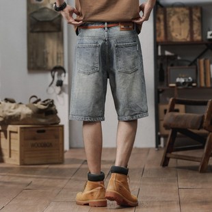 男士 牛仔短裤 直筒宽松五分裤 子2024新款 破洞刮烂水洗夏季 马裤 薄款