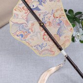 腰扇可卷可折叠扇团扇长柄古风女夏天古典汉服凤冠形舞蹈旋转扇