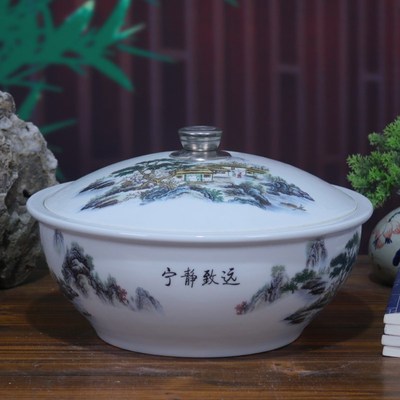 景德镇陶瓷带盖和面盆家用加厚发面揉面盆加深大号酸菜鱼做米酒盆