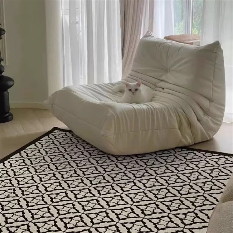 法式轻奢风客厅地毯黑白沙发茶几垫家用卧室床边毯真防水防污加厚