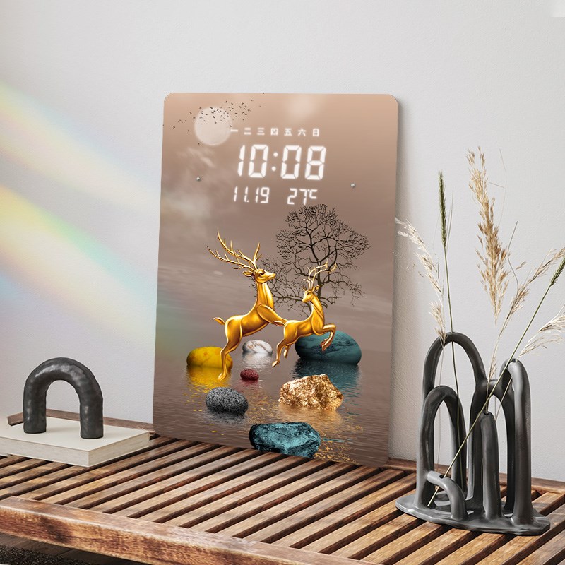 2025年新款新中式数显万年历LED电子钟表挂钟客厅玄关装饰画时钟