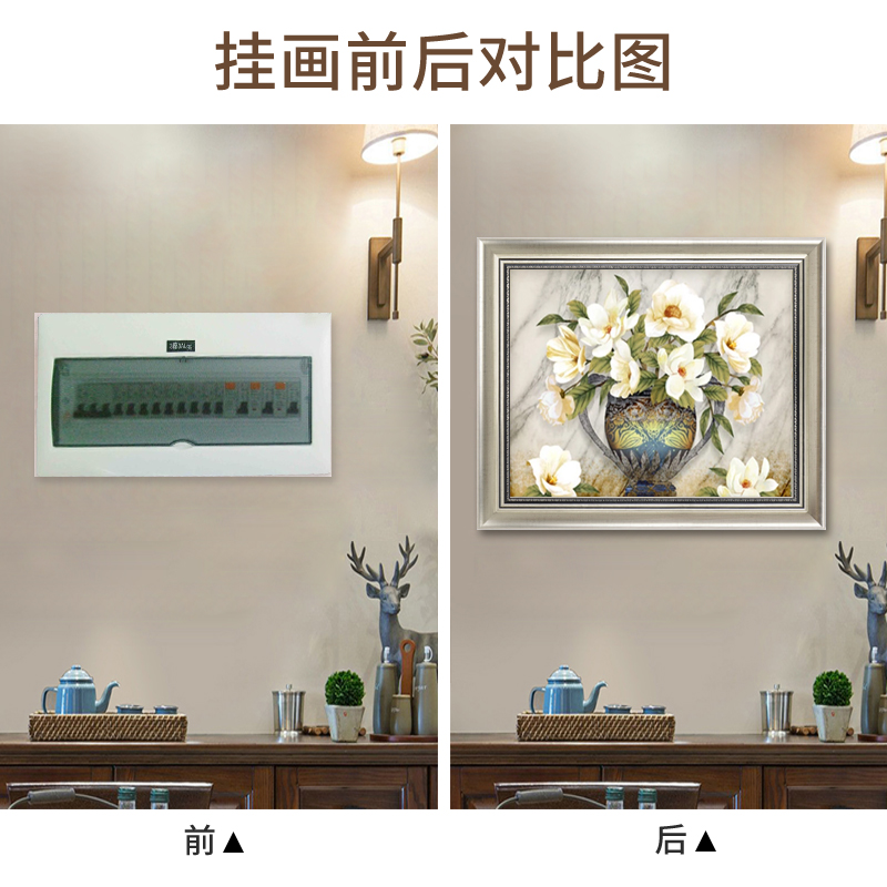欧式电表箱装饰画免打孔配电箱挂画开关装饰框可推拉遮挡电闸盒