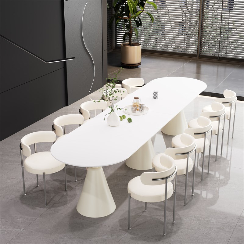 轻奢岩板会议长桌工作台6-10人大型餐桌商务会客接待洽谈桌椅组合