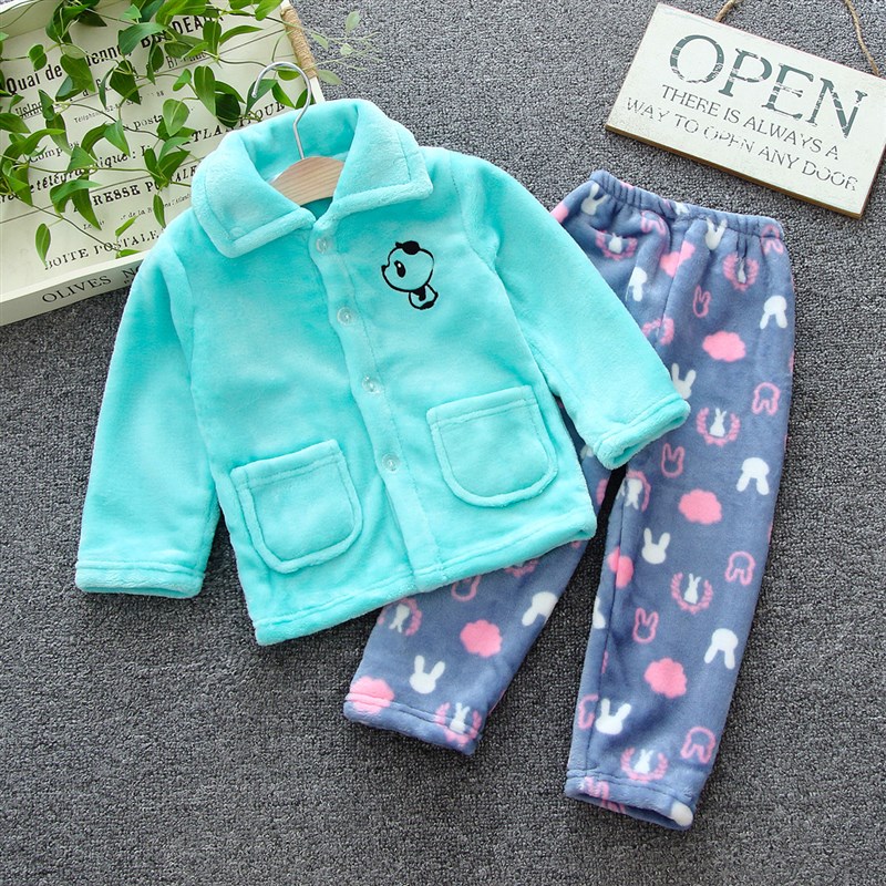儿童睡衣套装秋冬款法兰绒加厚珊瑚绒女童男孩宝宝小孩小童中大童