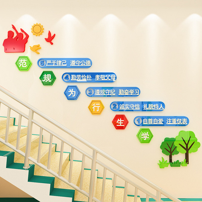幼儿园学生行为规范楼梯文明标语墙贴3d立体文化墙面装饰贴纸自粘,家居饰品,软装墙贴,淘宝优惠券,粉丝福利购,淘宝优惠卷