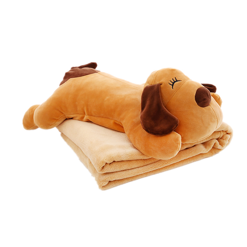 卡通狗狗抱枕被子两用靠垫汽车办公室珊瑚绒空调午休毯子午睡枕头