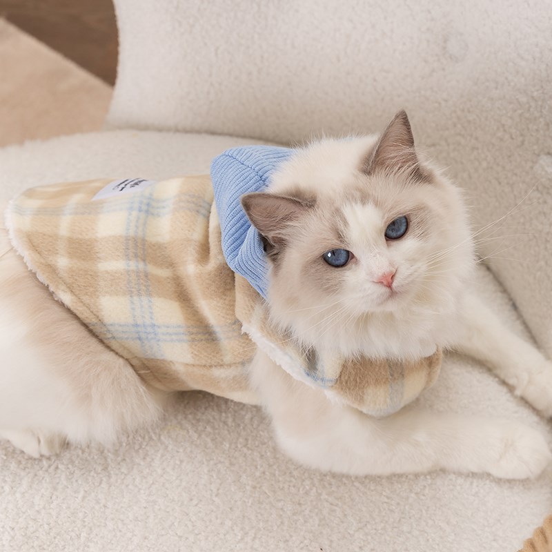 宠物秋冬季猫咪加厚加绒可牵引连帽马甲保暖衣服布偶银渐层暹罗猫