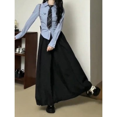 大码设计感黑色花苞半身裙女春季胖mm梨型身材遮胯藏肉长款蓬蓬裙