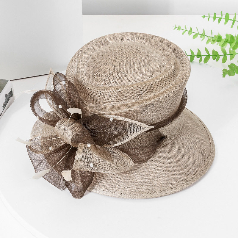 2026春夏季新款亚麻纱复古优雅贵妇女遮阳帽名媛宴会礼帽法式草帽