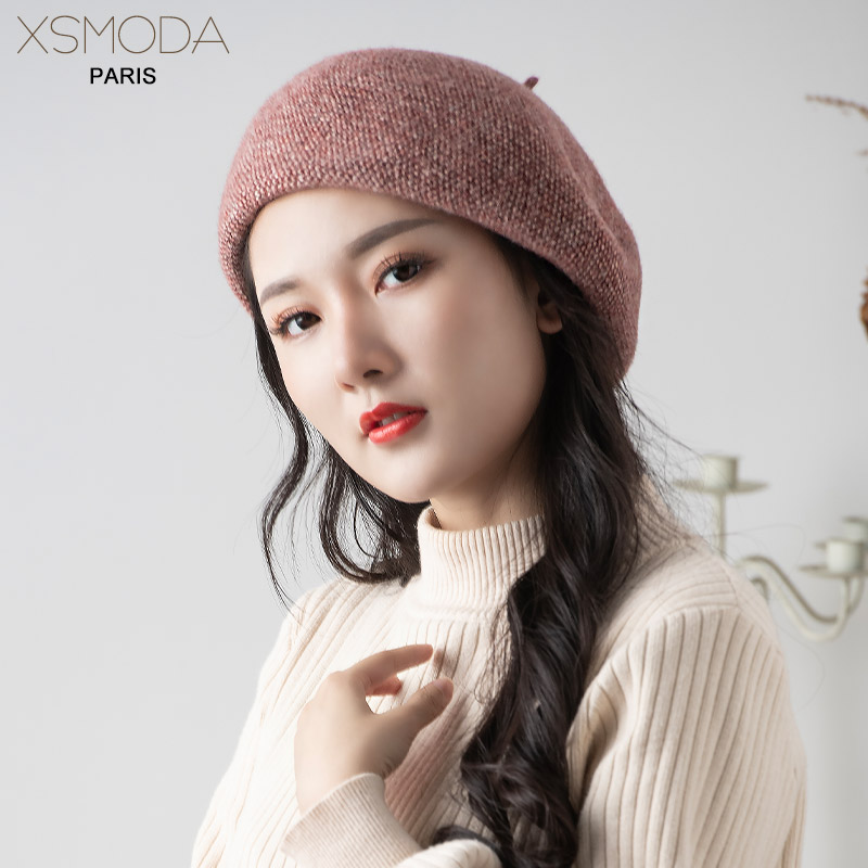 xsmoda糖果色日系小清新纯色澳洲羊毛贝雷帽女秋冬季画家帽八角帽