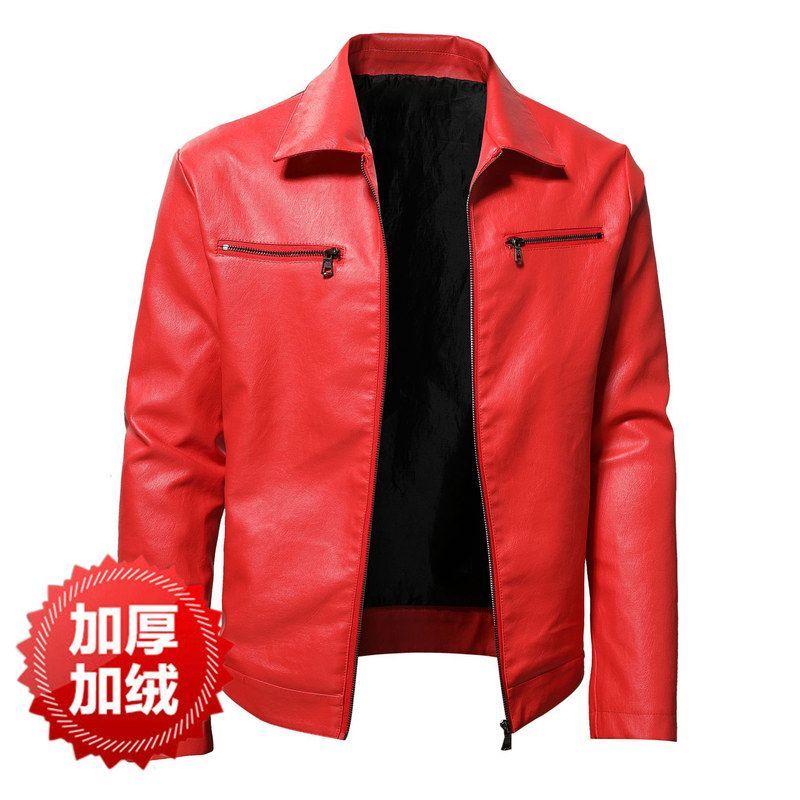 皮夹克加绒时尚皮衣皮衣翻领加厚