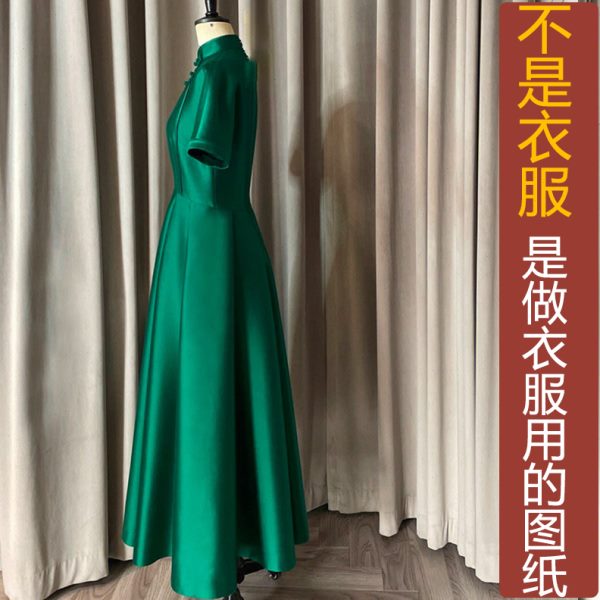 NS714夏季复古独特收腰墨绿色改良旗袍纸样 新款连衣裙加工定制图