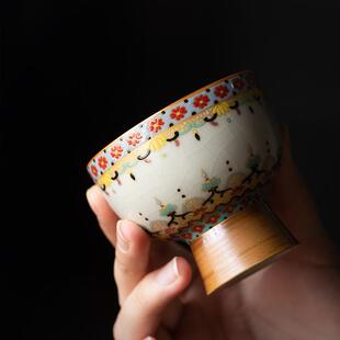 兮元记敦煌米黄汝窑主人杯茶杯家用中式高档高足杯品茗杯功夫茶具