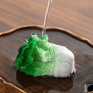 遇热水变色白菜茶宠树脂工艺品白菜小摆件百财聚来功夫茶道零配