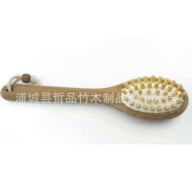 柚木猪鬃双面按摩刷 洗澡刷 长柄沐浴刷 按摩头猪鬃刷