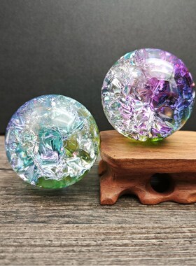 家居装饰玻璃球摆件茶盘摆件炫彩冰花球鱼缸假山流水幻彩冰裂球