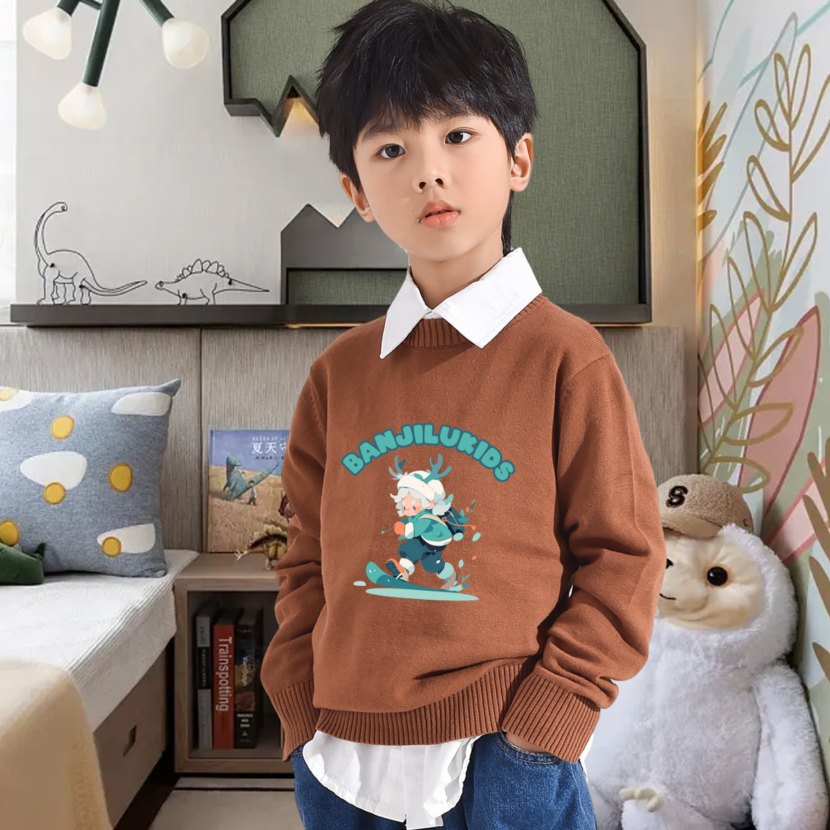 班吉鹿潮流百搭针织男童女童毛衣