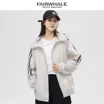 马克华菲美式潮牌条纹防晒皮肤衣女2025新夏季户外运动透气薄外套